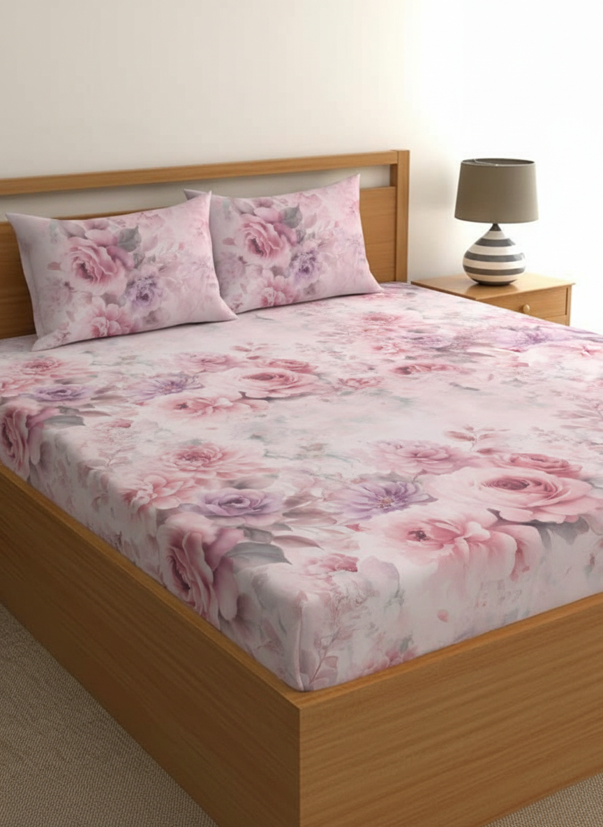Luxury Satin Cotton 350 TC King Size Bedsheet with 2 Pillow Covers – 2.75 x 2.75 m