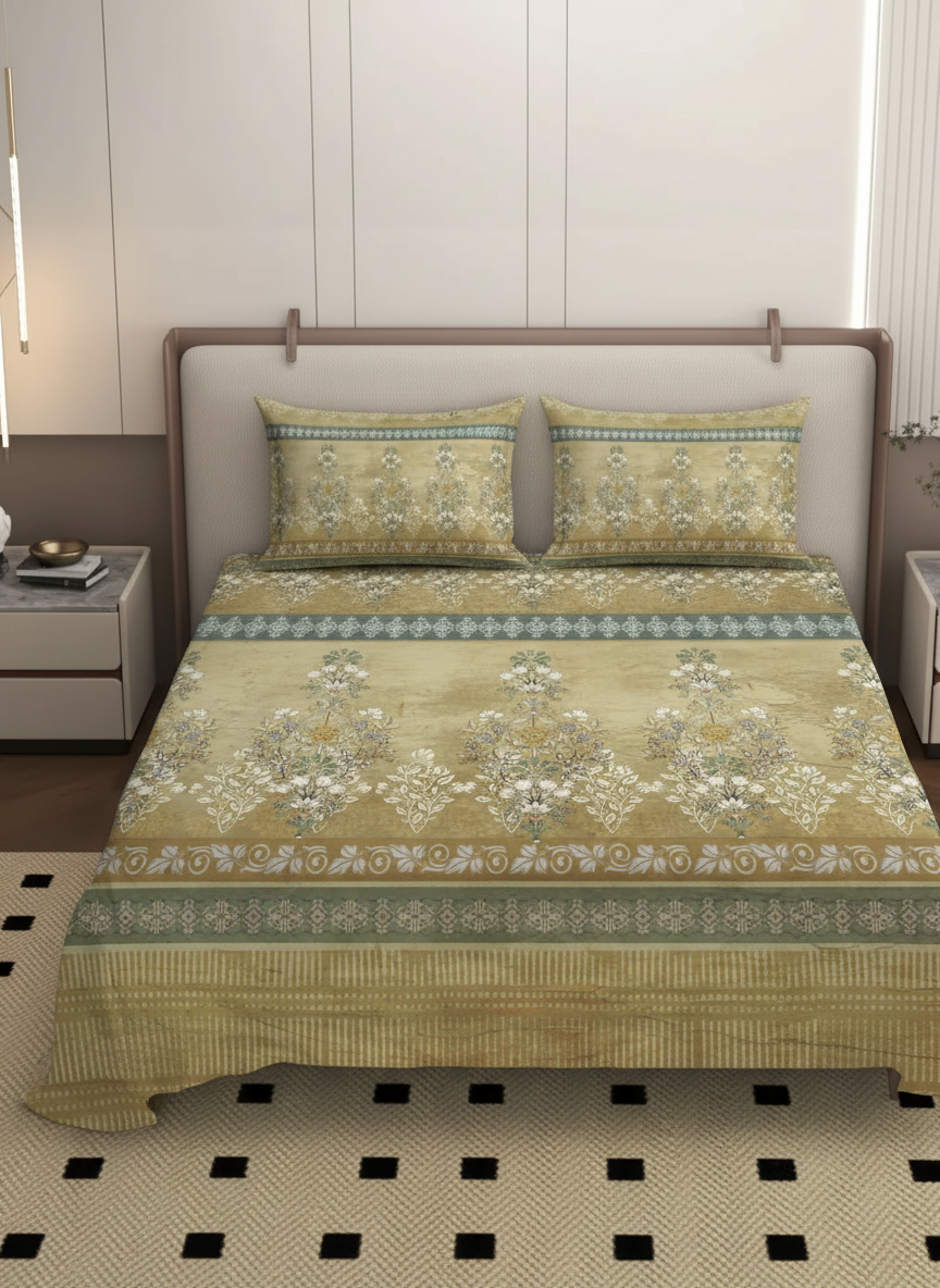 Luxury Satin Cotton 350 TC King Size Bedsheet with 2 Pillow Covers – 2.75 x 2.75 m