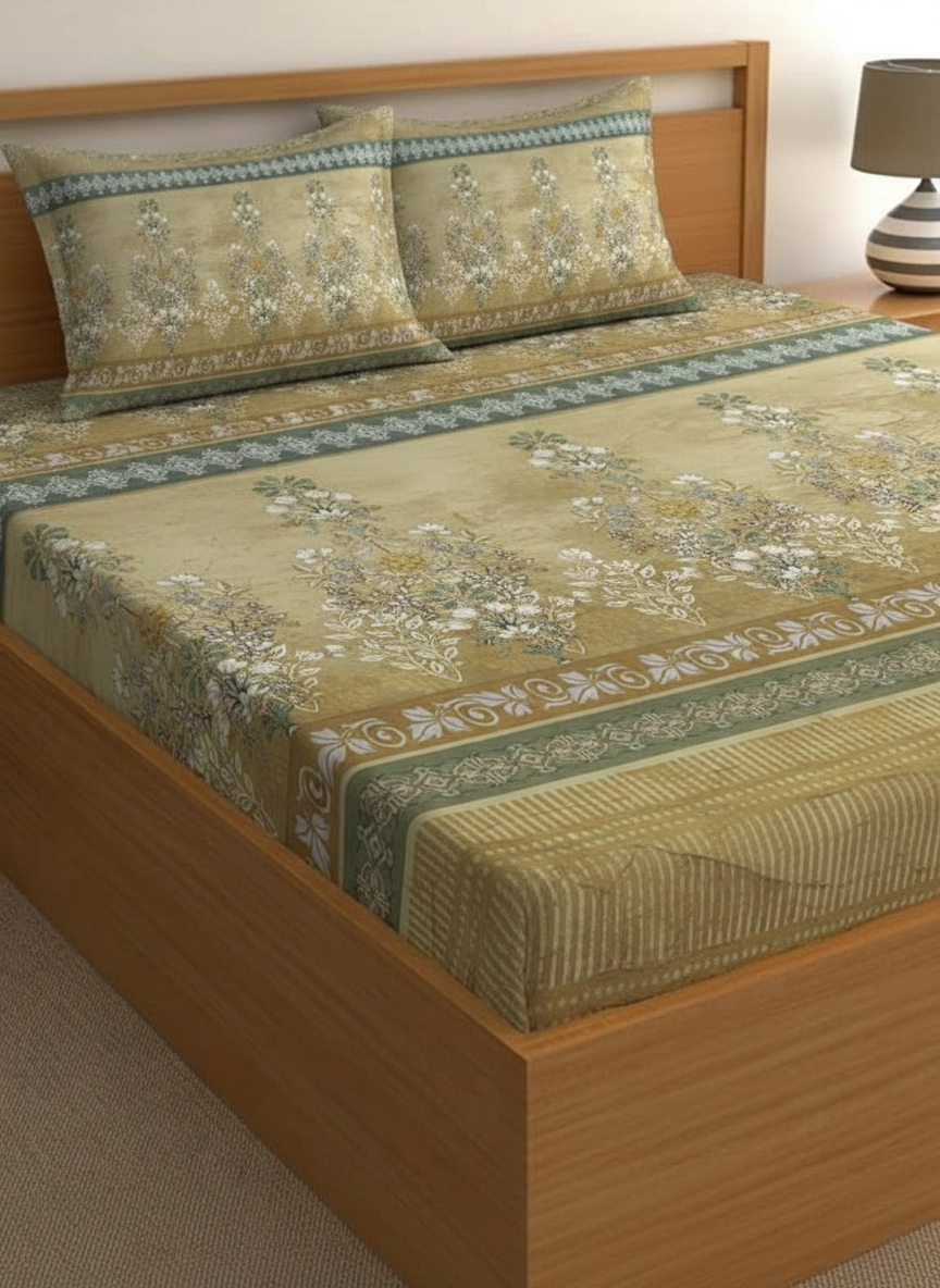 Luxury Satin Cotton 350 TC King Size Bedsheet with 2 Pillow Covers – 2.75 x 2.75 m