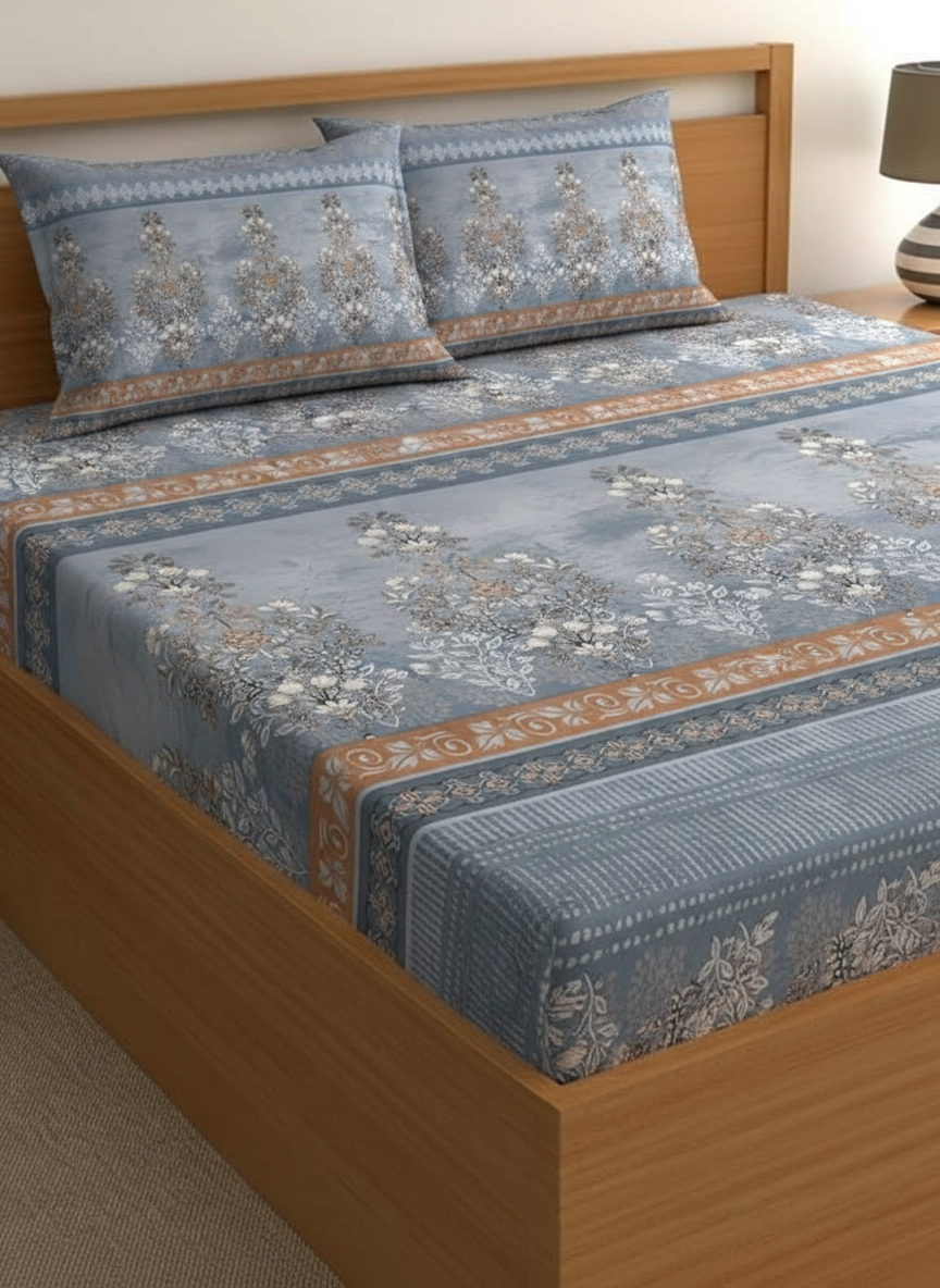 Luxury Satin Cotton 350 TC King Size Bedsheet with 2 Pillow Covers – 2.75 x 2.75 m