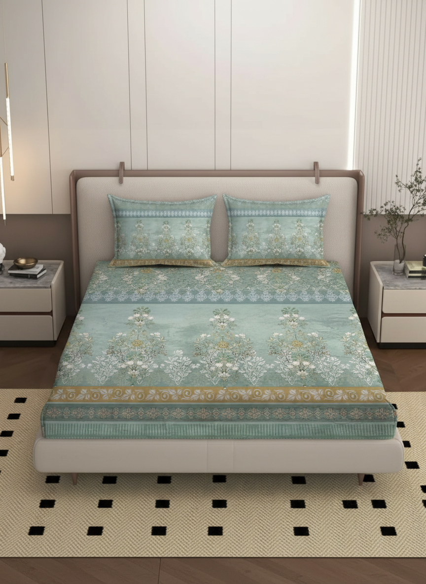 Luxury Satin Cotton 350 TC King Size Bedsheet with 2 Pillow Covers – 2.75 x 2.75 m