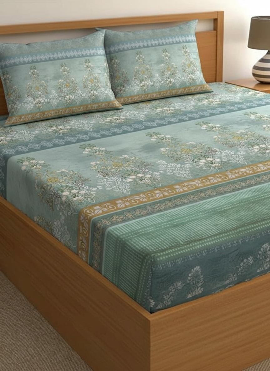Luxury Satin Cotton 350 TC King Size Bedsheet with 2 Pillow Covers – 2.75 x 2.75 m