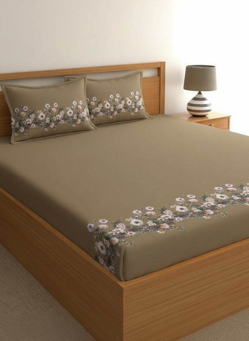Luxury Satin Cotton 350 TC King Size Bedsheet with 2 Pillow Covers – 2.75 x 2.75 m