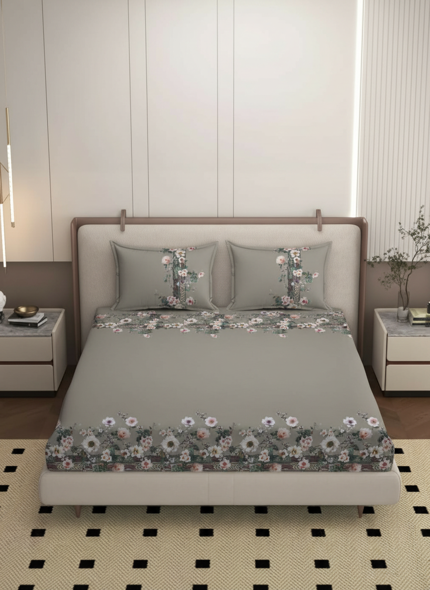 Luxury Satin Cotton 350 TC King Size Bedsheet with 2 Pillow Covers – 2.75 x 2.75 m