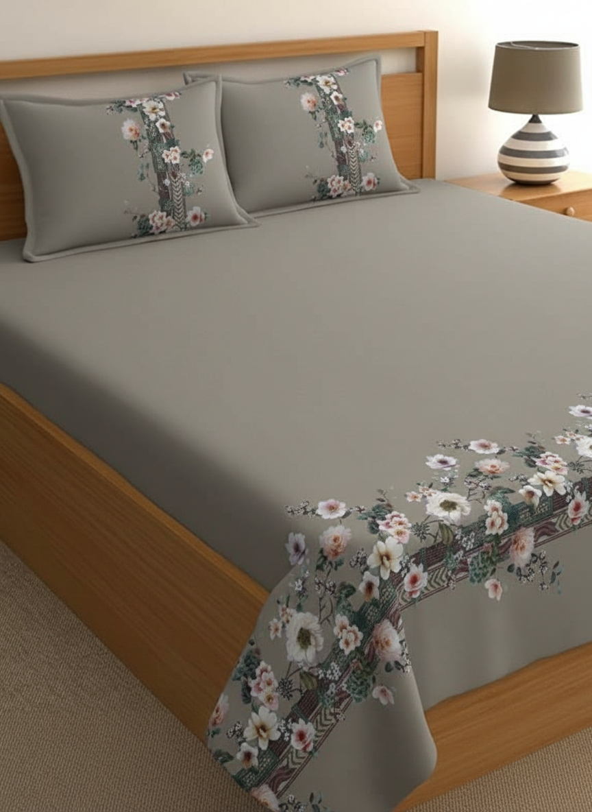 Luxury Satin Cotton 350 TC King Size Bedsheet with 2 Pillow Covers – 2.75 x 2.75 m