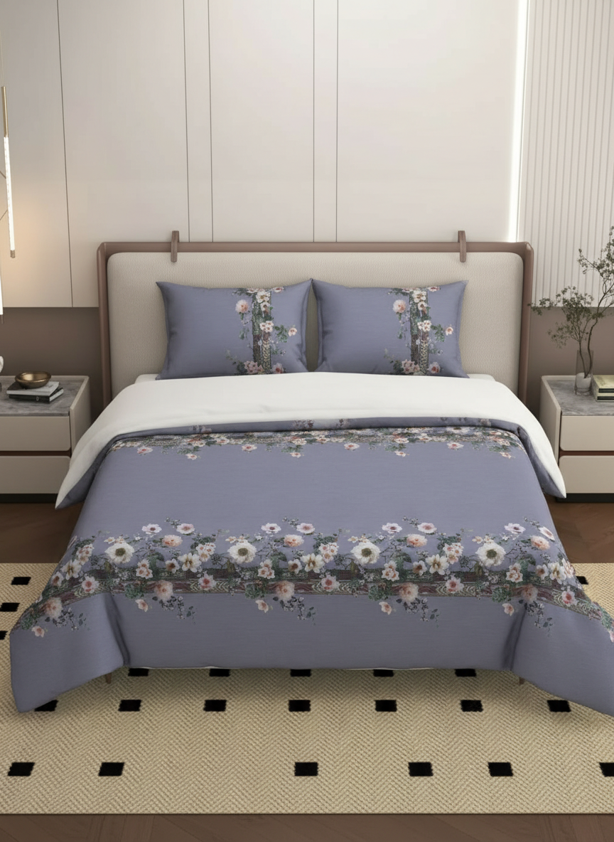 Luxury Satin Cotton 350 TC King Size Bedsheet with 2 Pillow Covers – 2.75 x 2.75 m