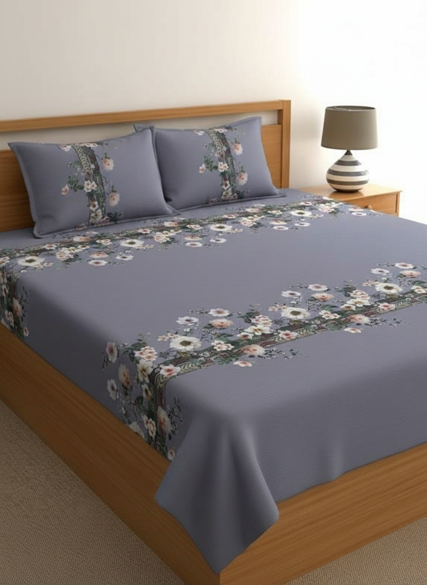Luxury Satin Cotton 350 TC King Size Bedsheet with 2 Pillow Covers – 2.75 x 2.75 m