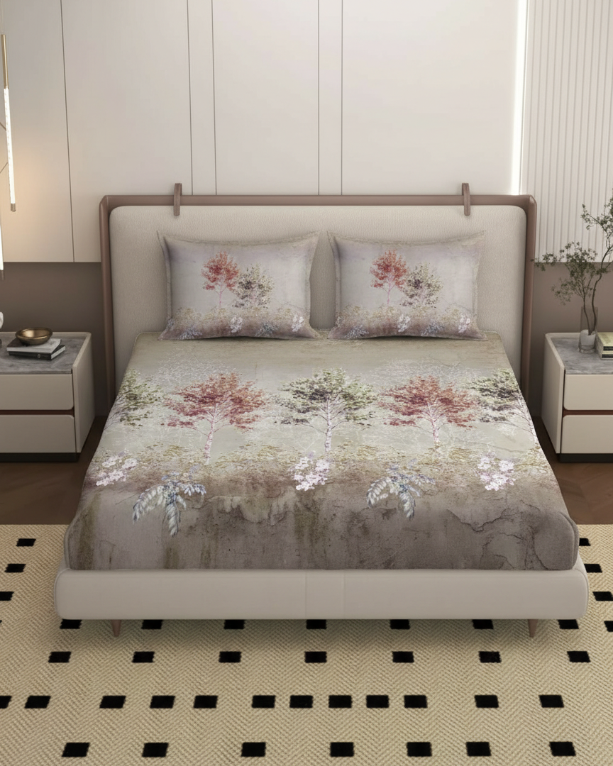 Luxury Satin Cotton 350 TC King Size Bedsheet with 2 Pillow Covers – 2.75 x 2.75 m