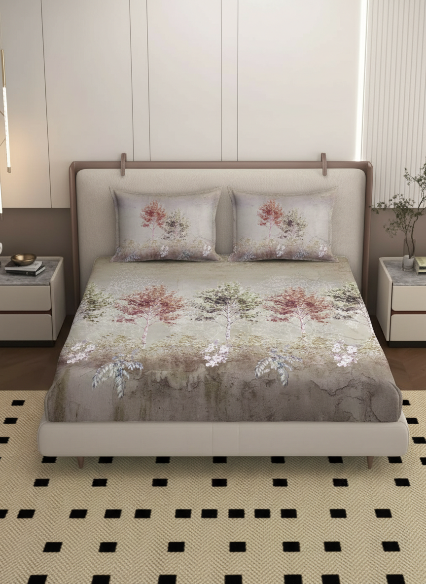 Luxury Satin Cotton 350 TC King Size Bedsheet with 2 Pillow Covers – 2.75 x 2.75 m