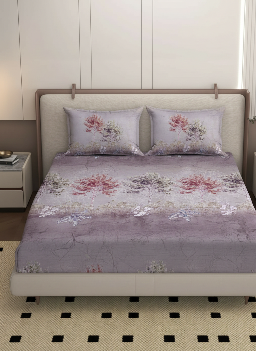 Luxury Satin Cotton 350 TC King Size Bedsheet with 2 Pillow Covers – 2.75 x 2.75 m