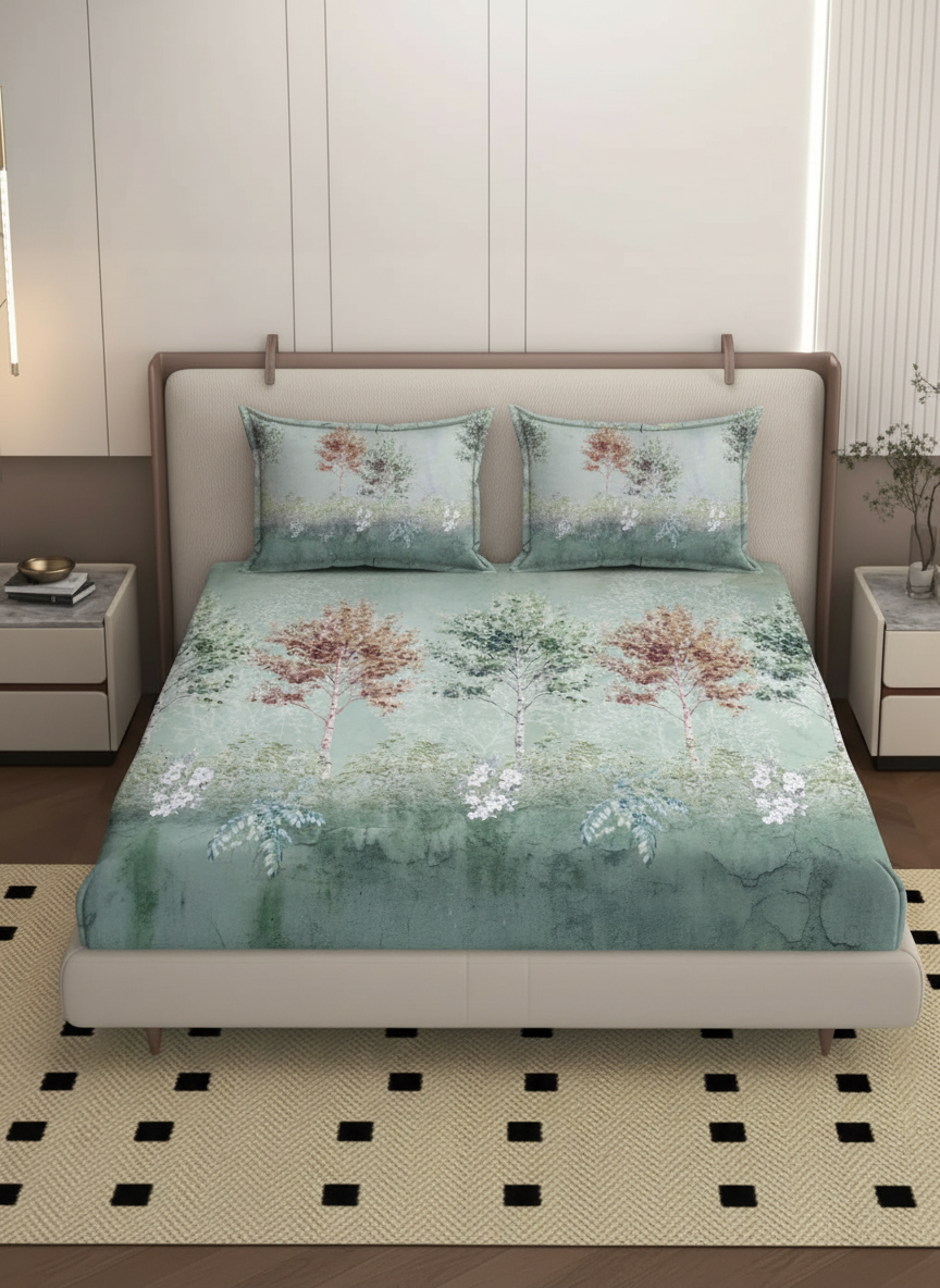 Luxury Satin Cotton 350 TC King Size Bedsheet with 2 Pillow Covers – 2.75 x 2.75 m