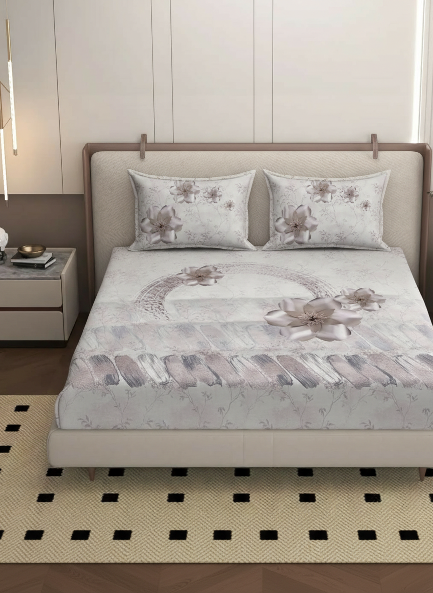 Luxury Satin Cotton 350 TC King Size Bedsheet with 2 Pillow Covers – 2.75 x 2.75 m