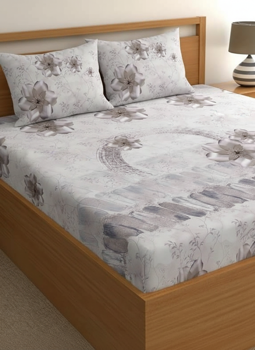 Luxury Satin Cotton 350 TC King Size Bedsheet with 2 Pillow Covers – 2.75 x 2.75 m