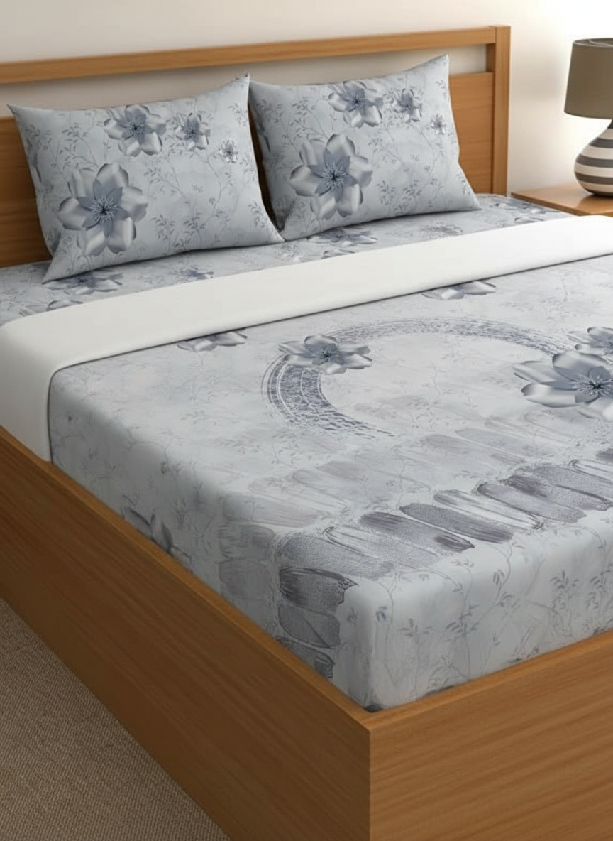 Luxury Satin Cotton 350 TC King Size Bedsheet with 2 Pillow Covers – 2.75 x 2.75 m