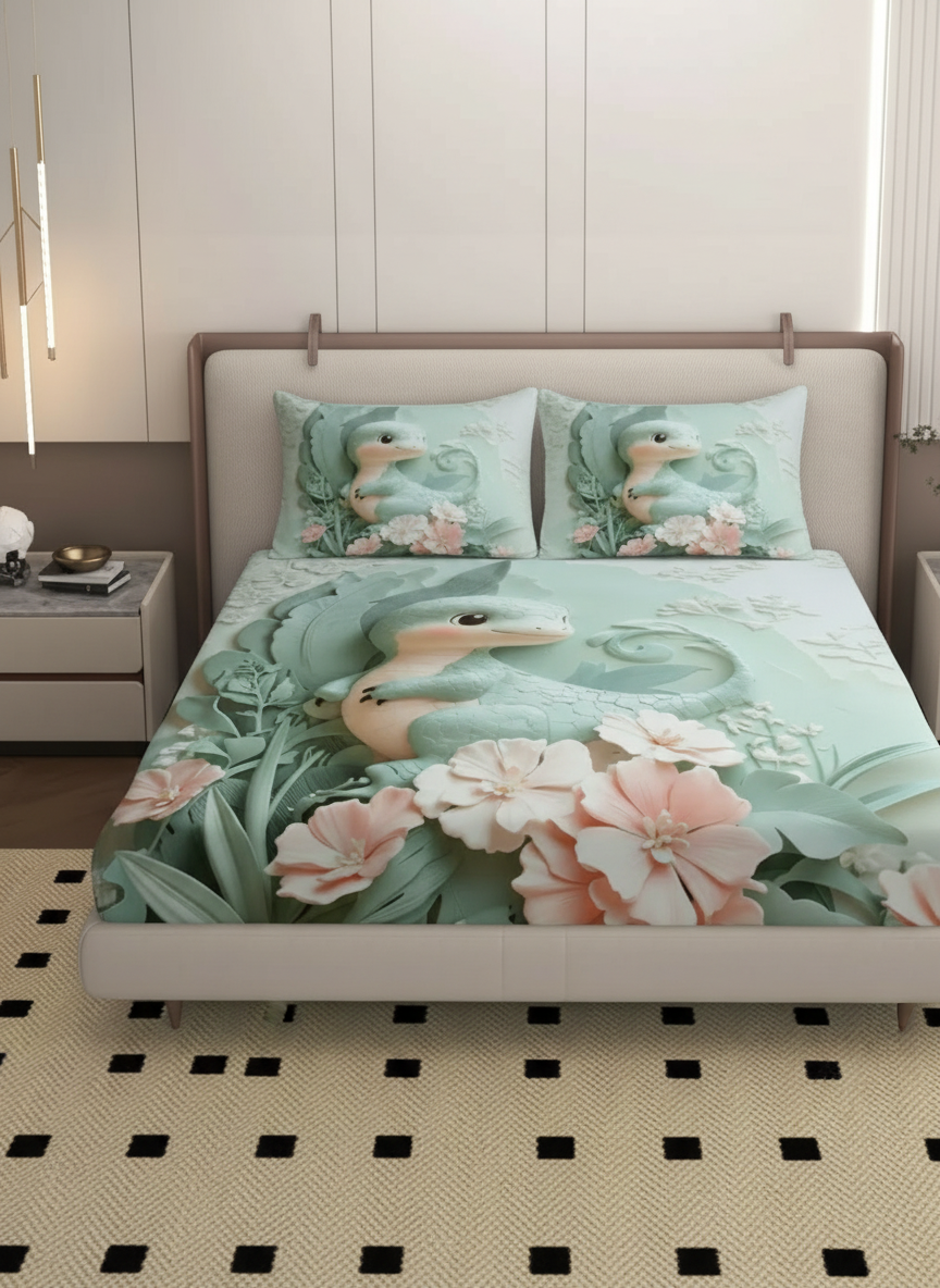 7D Ultra HD Printed Microfiber Bedsheet Set with 2 Pillow Covers