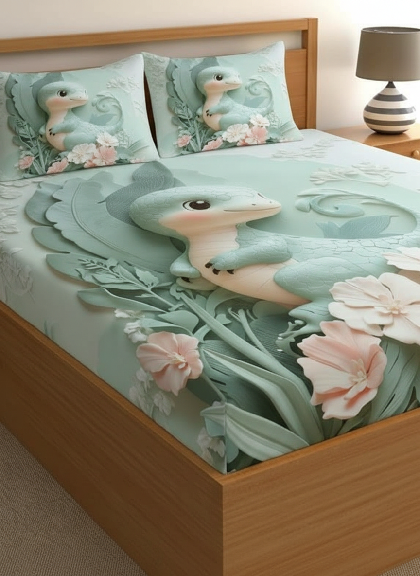 7D Ultra HD Printed Microfiber Bedsheet Set with 2 Pillow Covers