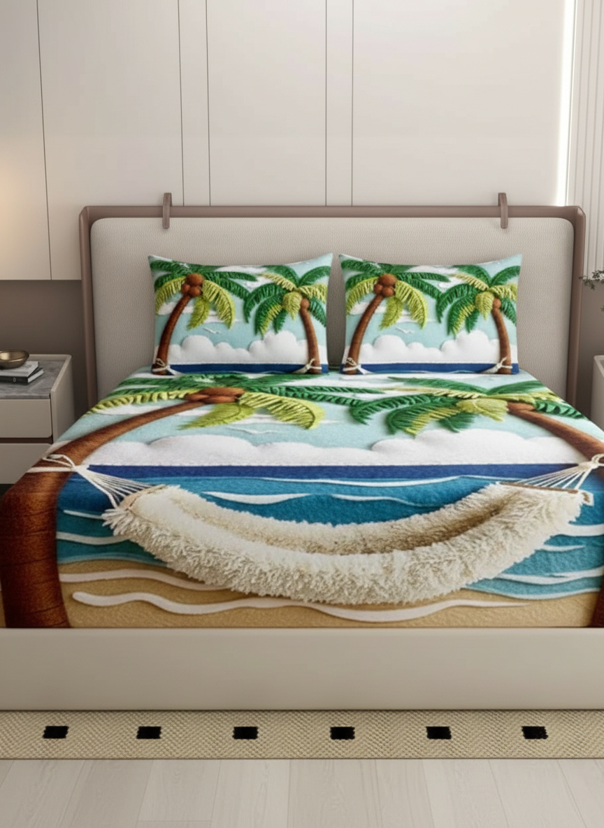 7D Ultra HD Printed Microfiber Bedsheet Set with 2 Pillow Covers
