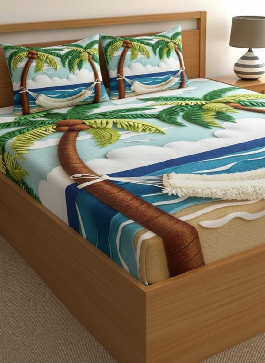 7D Ultra HD Printed Microfiber Bedsheet Set with 2 Pillow Covers