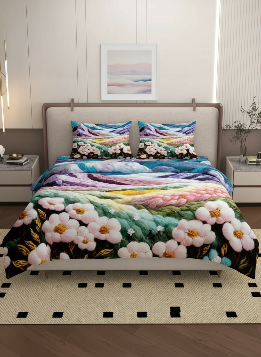 7D Ultra HD Printed Microfiber Bedsheet Set with 2 Pillow Covers