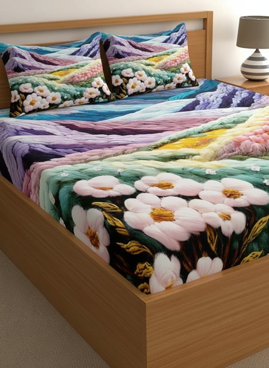 7D Ultra HD Printed Microfiber Bedsheet Set with 2 Pillow Covers