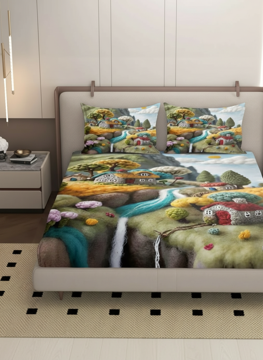 7D Ultra HD Printed Microfiber Bedsheet Set with 2 Pillow Covers