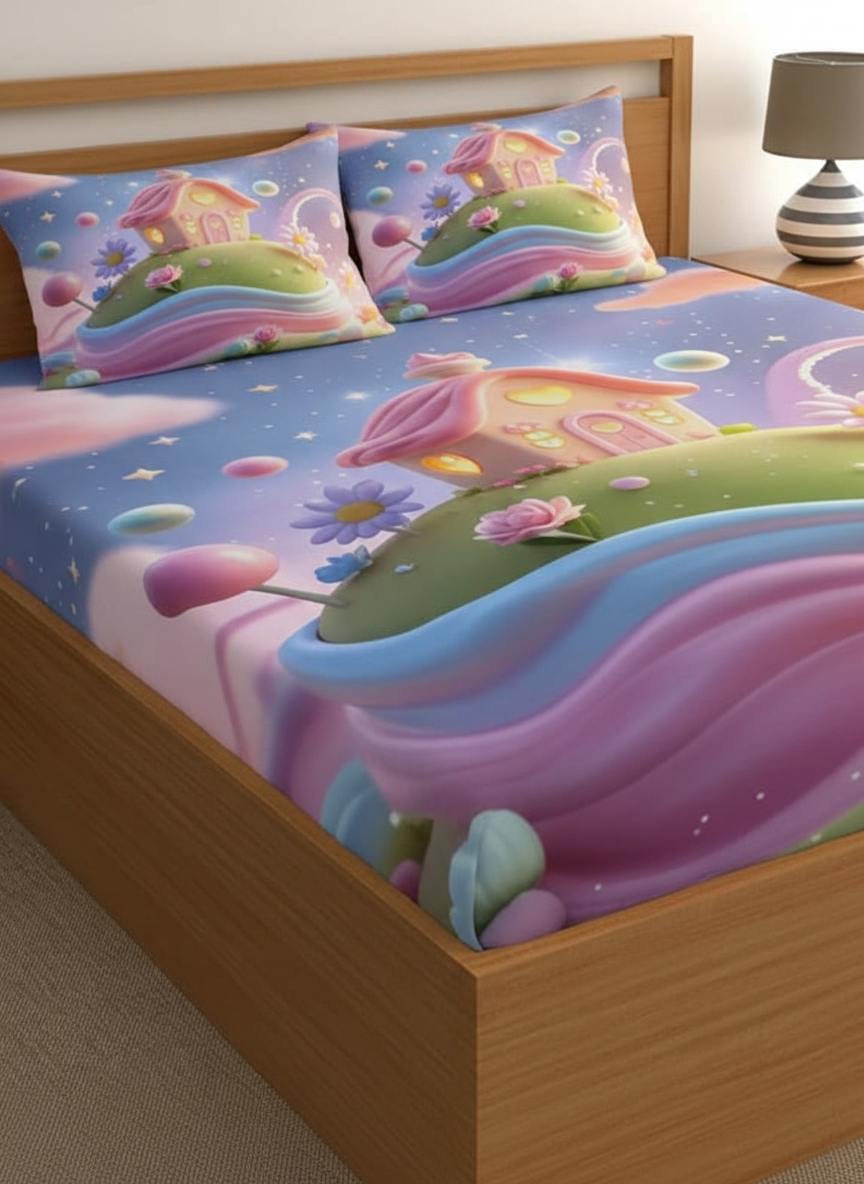 7D Ultra HD Printed Microfiber Bedsheet Set with 2 Pillow Covers