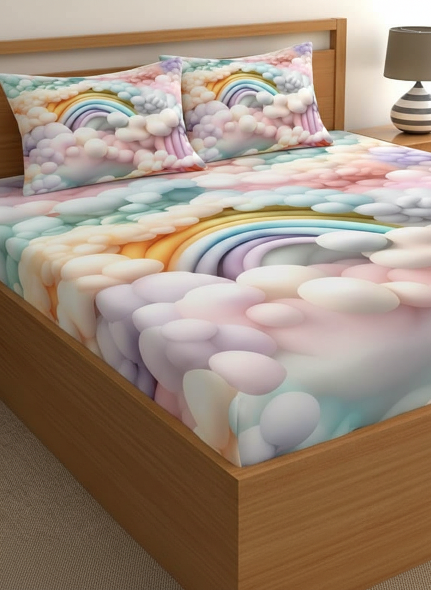7D Ultra HD Printed Microfiber Bedsheet Set with 2 Pillow Covers