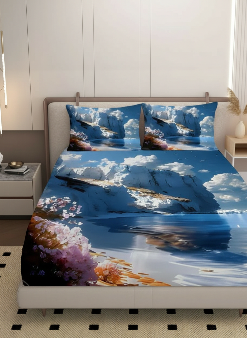 7D Ultra HD Printed Microfiber Bedsheet Set with 2 Pillow Covers