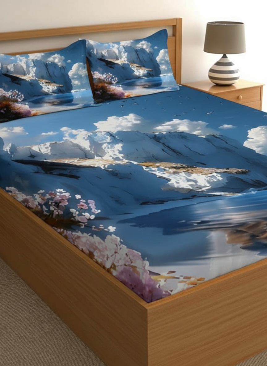 7D Ultra HD Printed Microfiber Bedsheet Set with 2 Pillow Covers