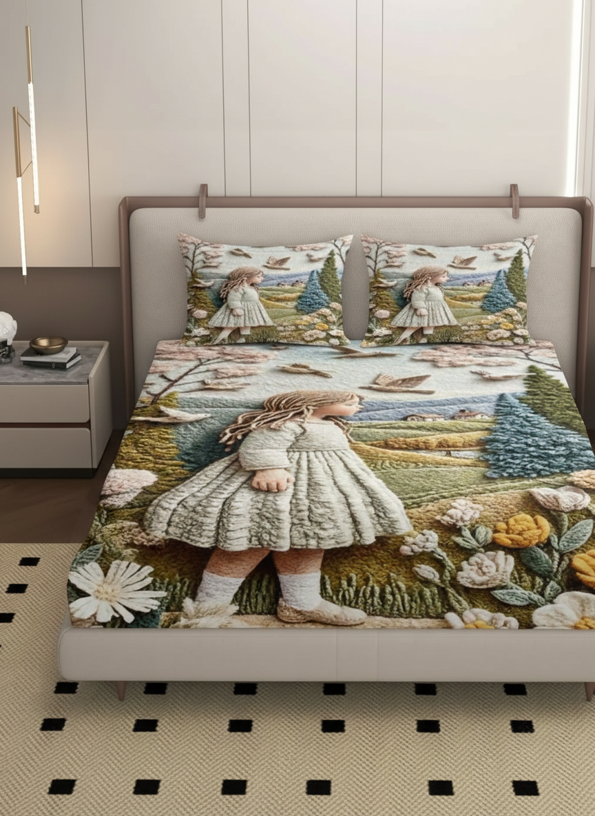 7D Ultra HD Printed Microfiber Bedsheet Set with 2 Pillow Covers