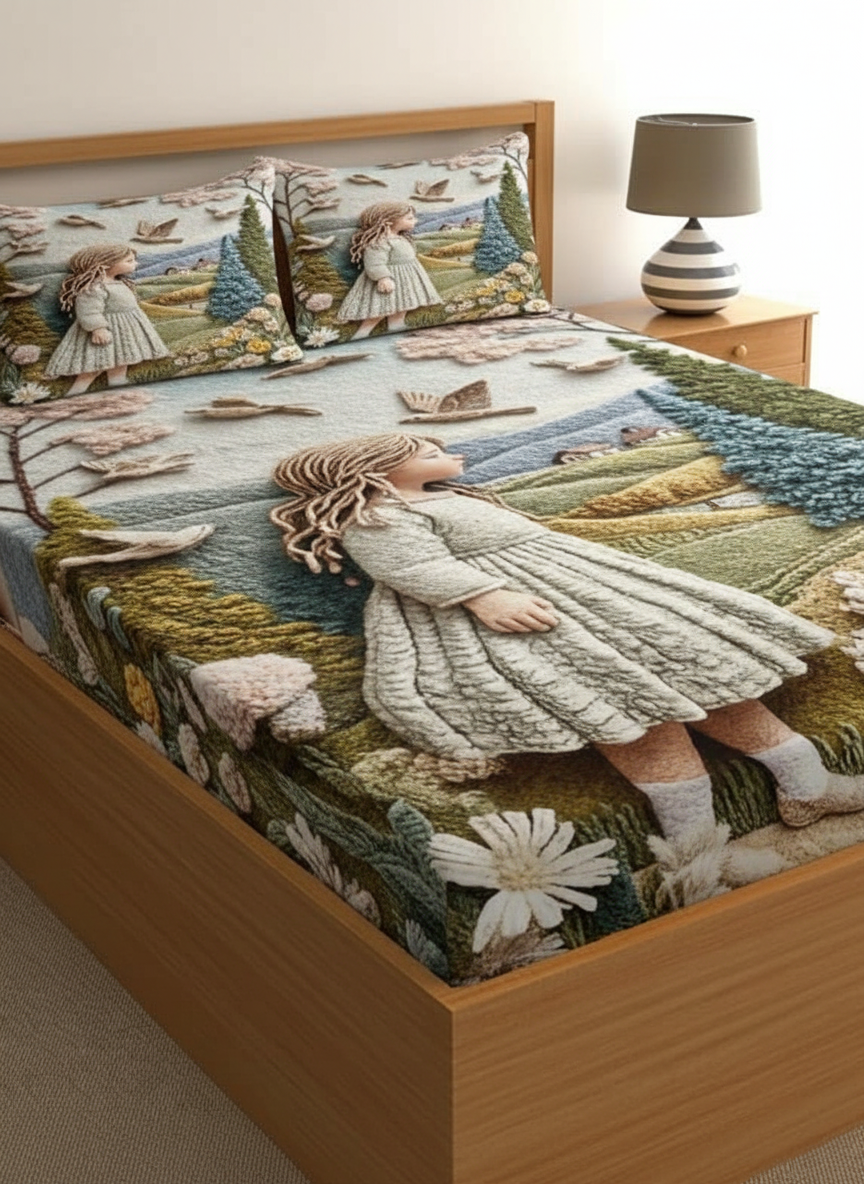 7D Ultra HD Printed Microfiber Bedsheet Set with 2 Pillow Covers