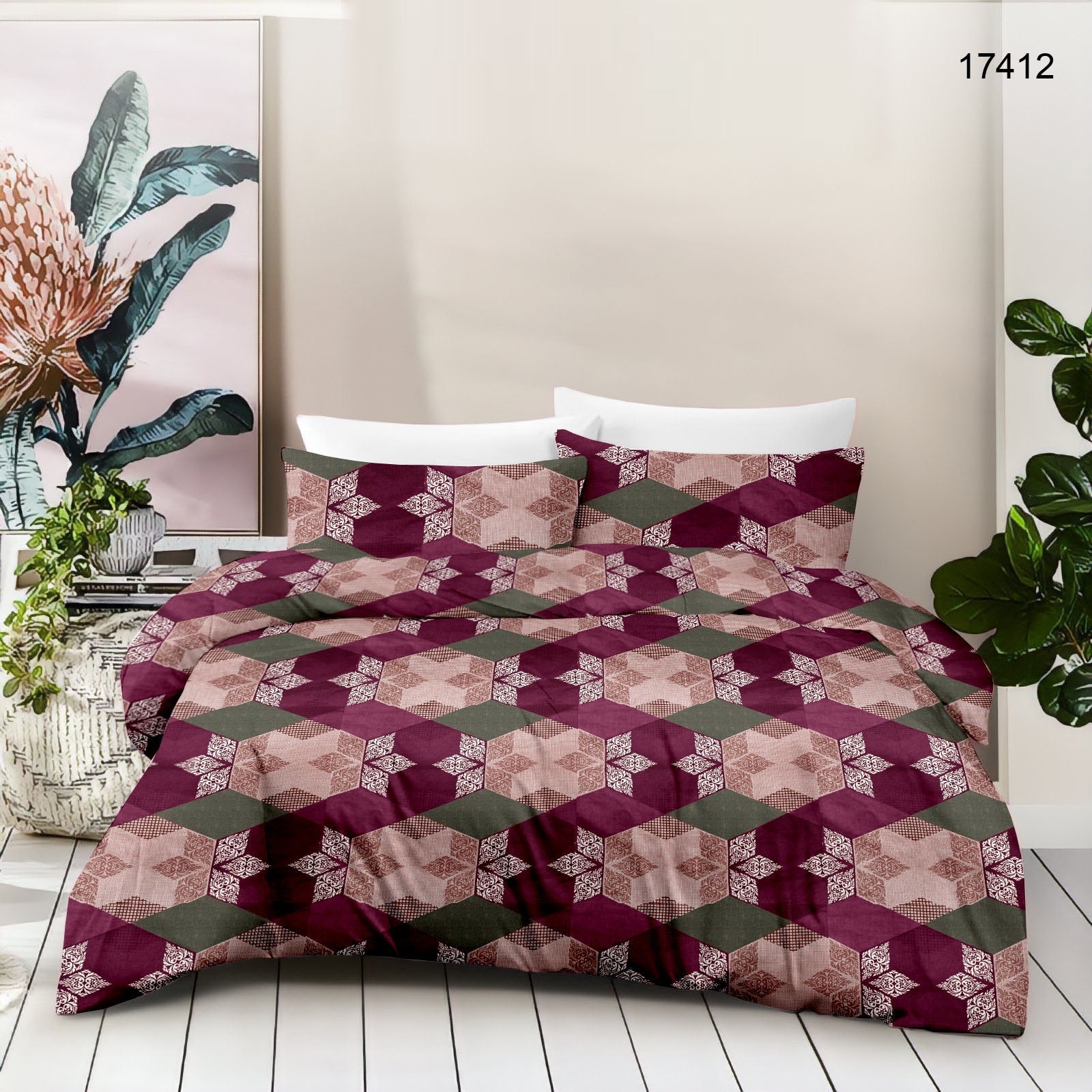 Cotton King Size Bedsheet Set (120 TC) with 2 Pillow Covers – 2.75x2.75m