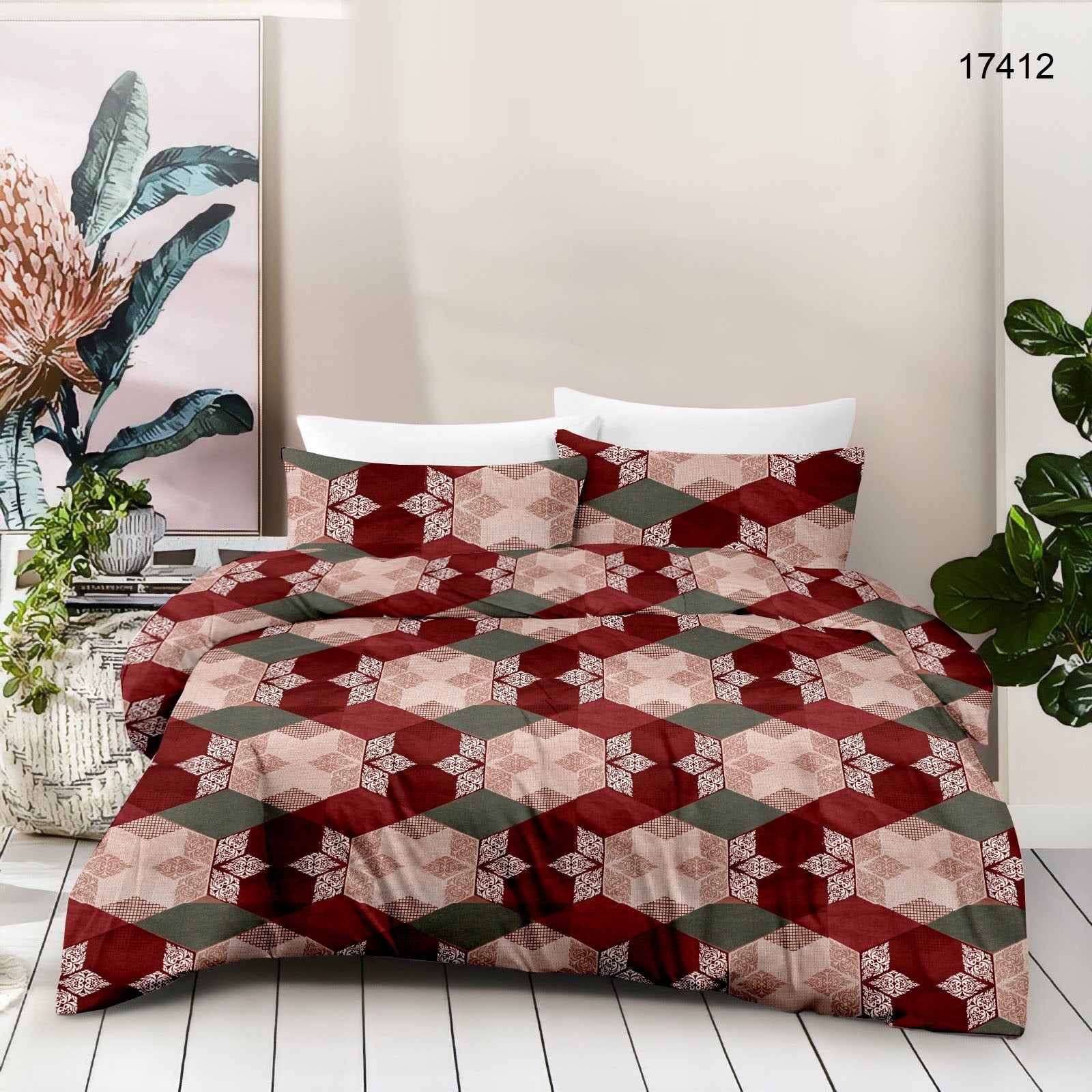 Cotton King Size Bedsheet Set (120 TC) with 2 Pillow Covers – 2.75x2.75m