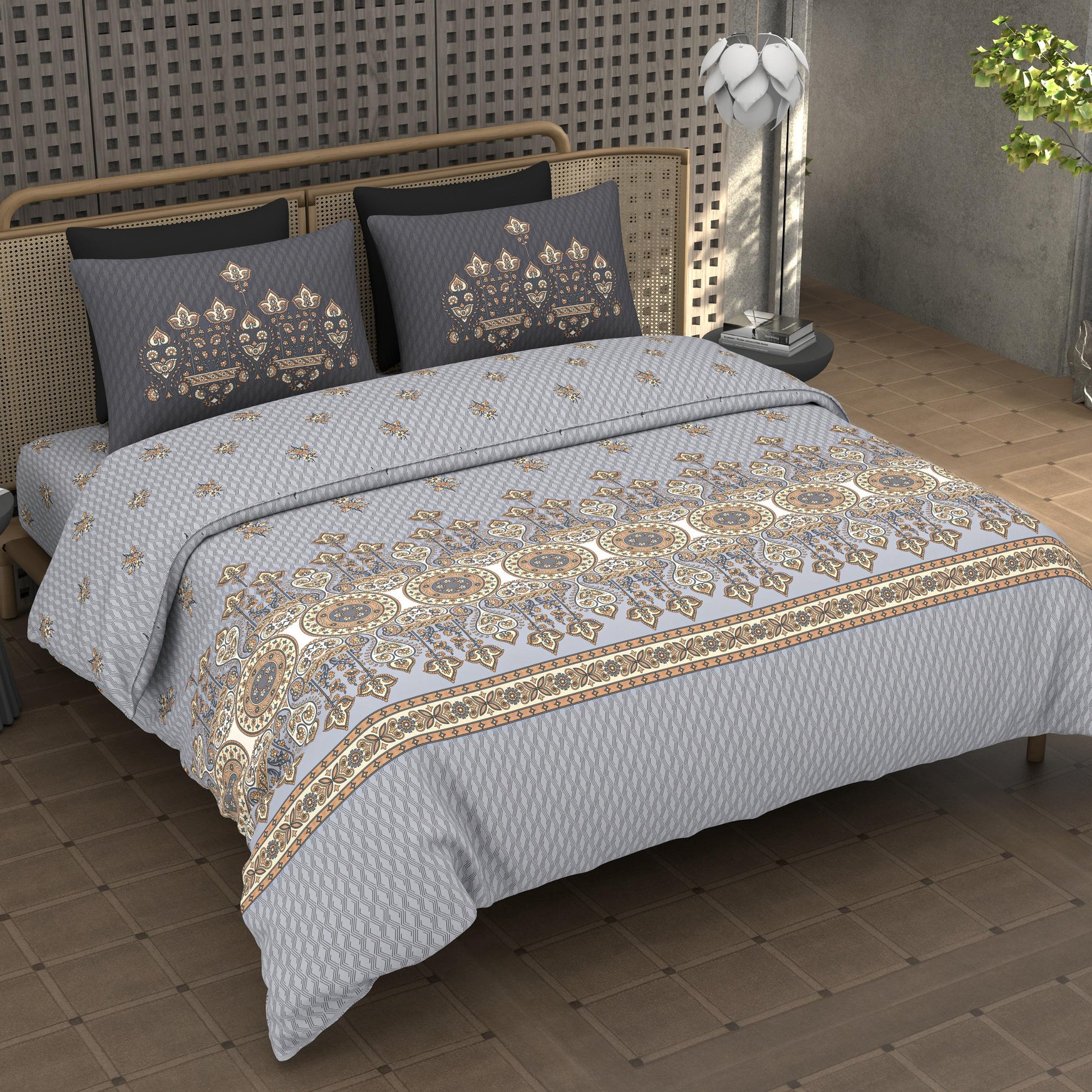 Premium Cotton King Size Double Bedsheet with 2 Pillow Covers – 144 TC