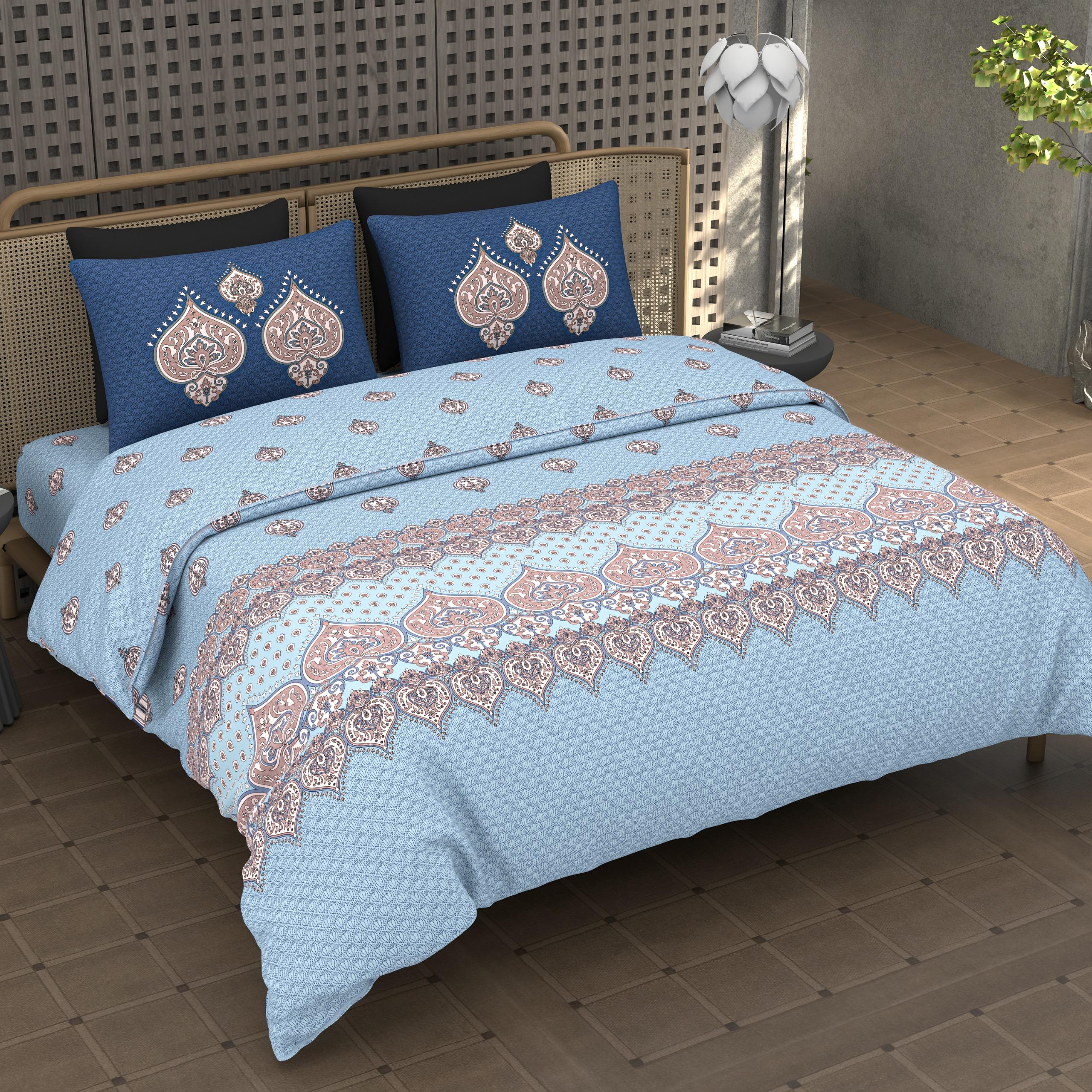 Premium Cotton King Size Double Bedsheet with 2 Pillow Covers – 144 TC