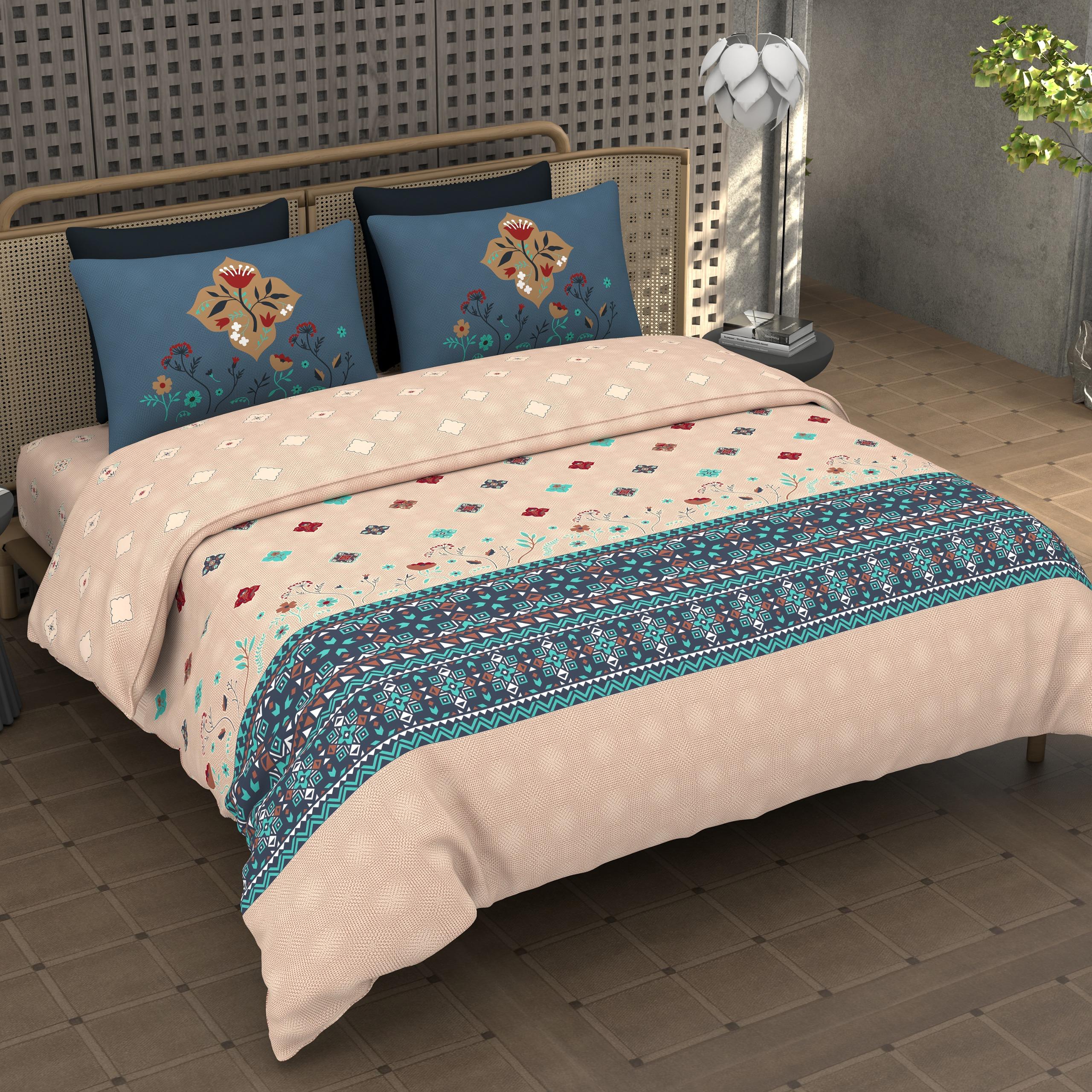 Premium Cotton King Size Double Bedsheet with 2 Pillow Covers – 144 TC