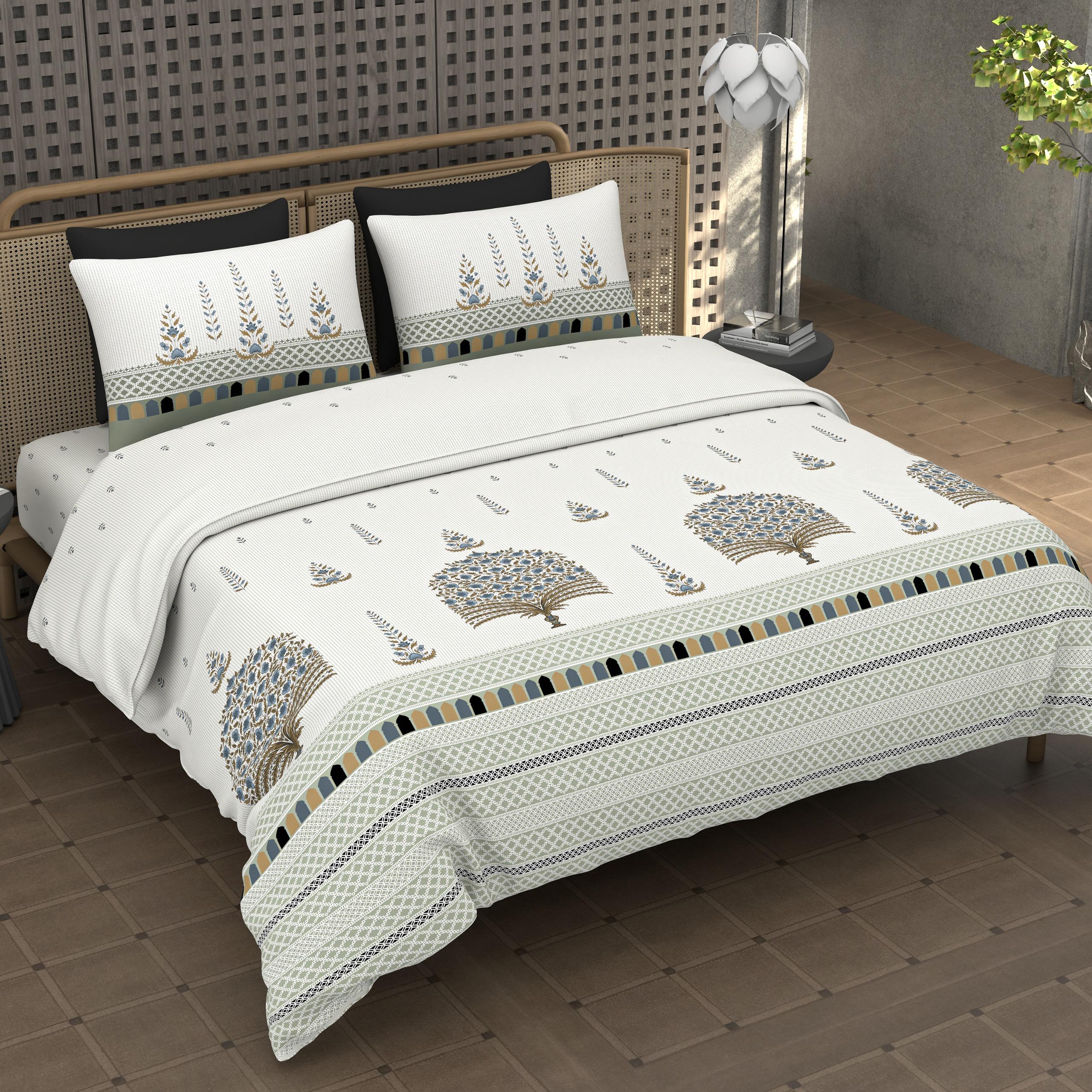 Premium Cotton King Size Double Bedsheet with 2 Pillow Covers – 144 TC