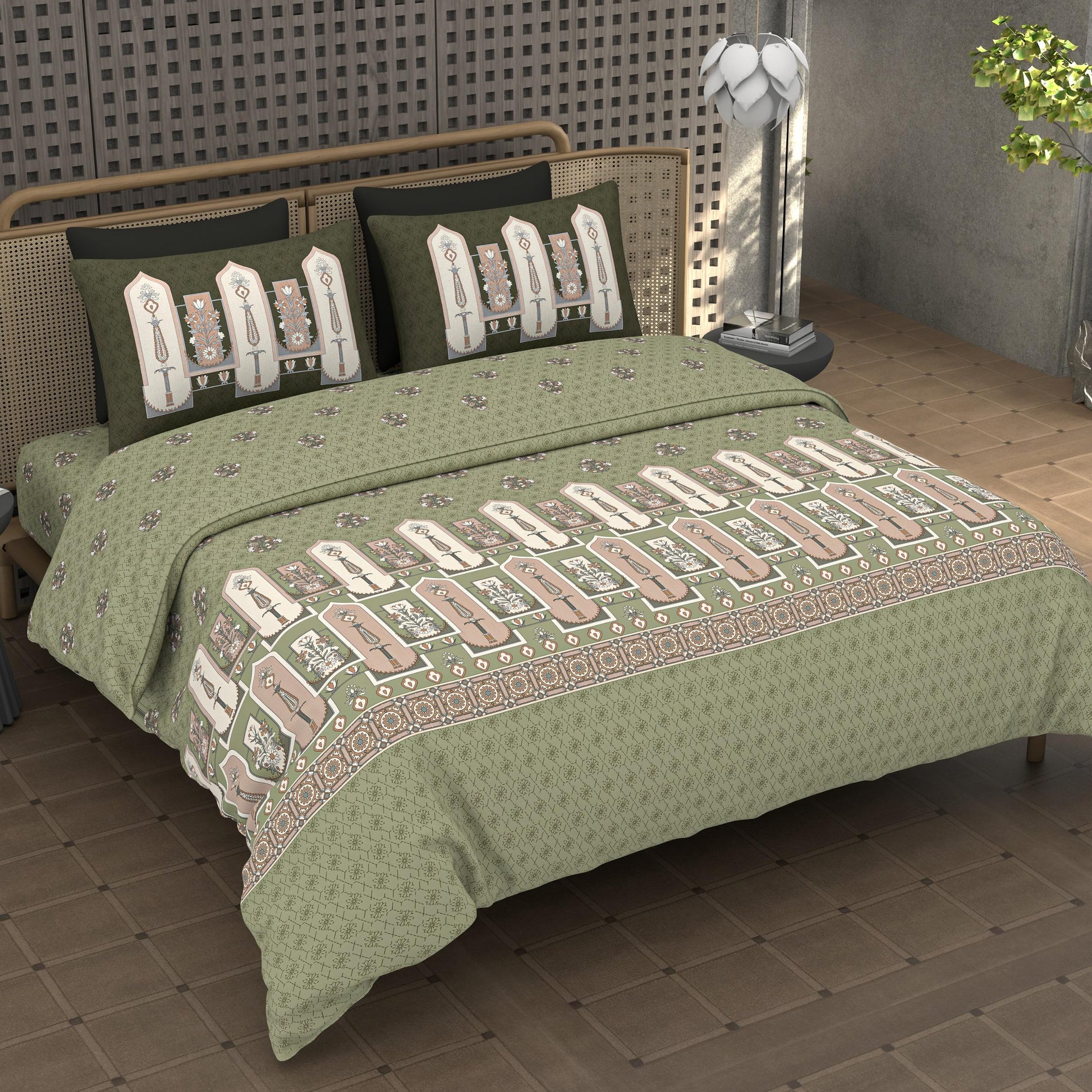 Premium Cotton King Size Double Bedsheet with 2 Pillow Covers – 144 TC