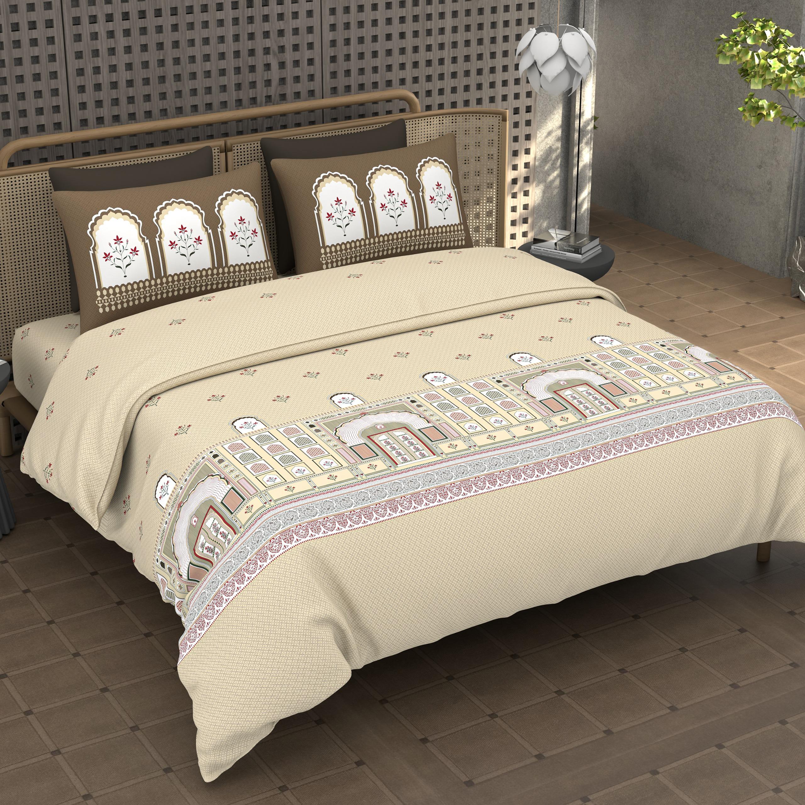 Premium Cotton King Size Double Bedsheet with 2 Pillow Covers – 144 TC