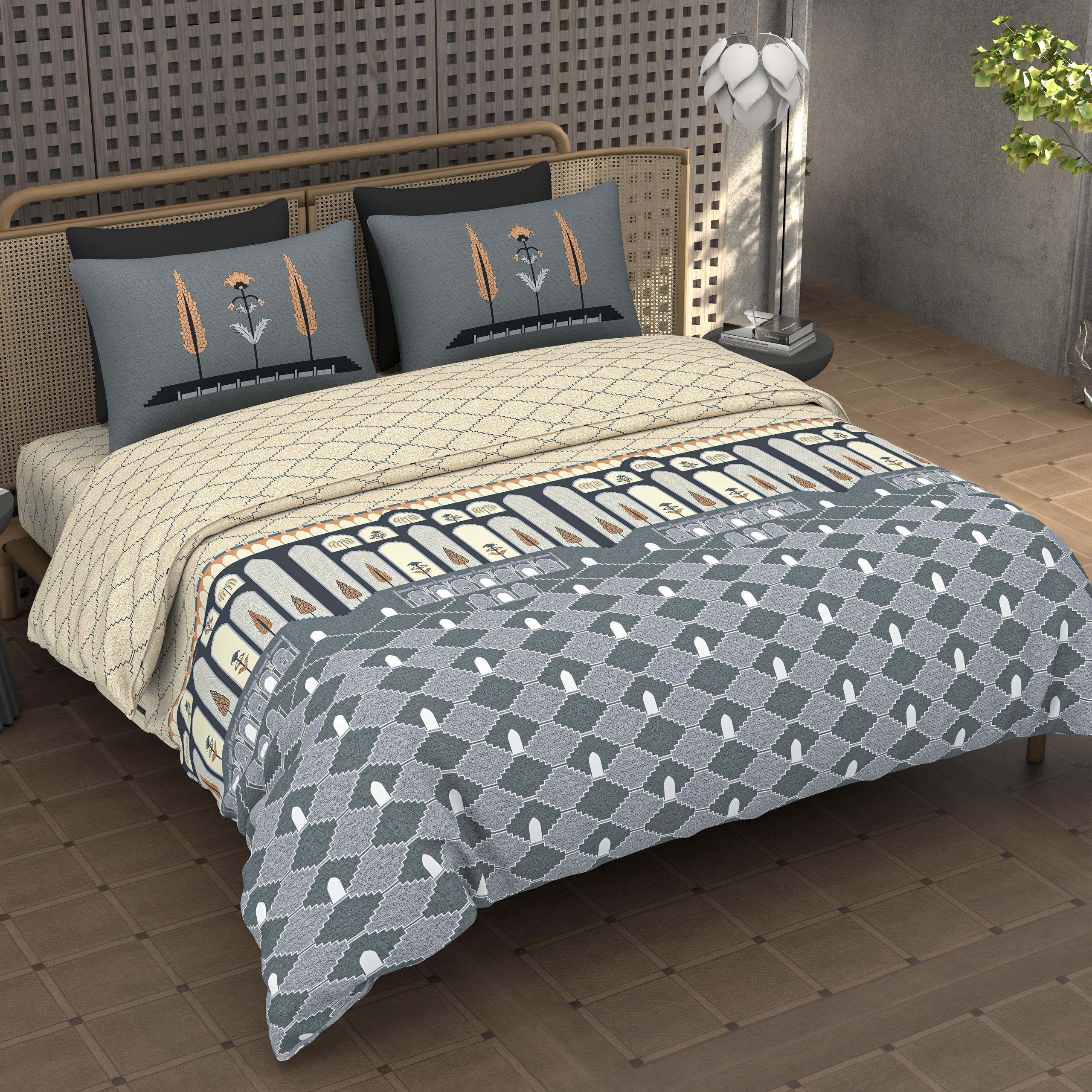 Premium Cotton King Size Double Bedsheet with 2 Pillow Covers – 144 TC