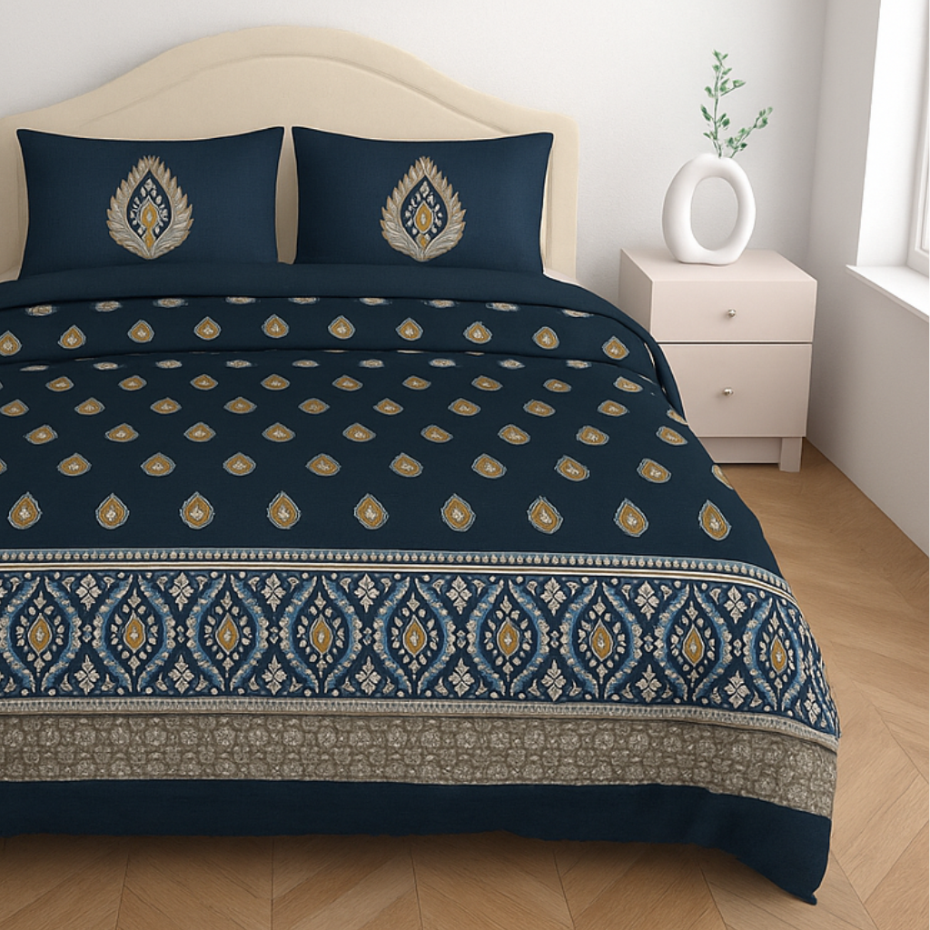 Premium Cotton King Size Double Bed Sheet with 2 Pillow Covers – 120 TC