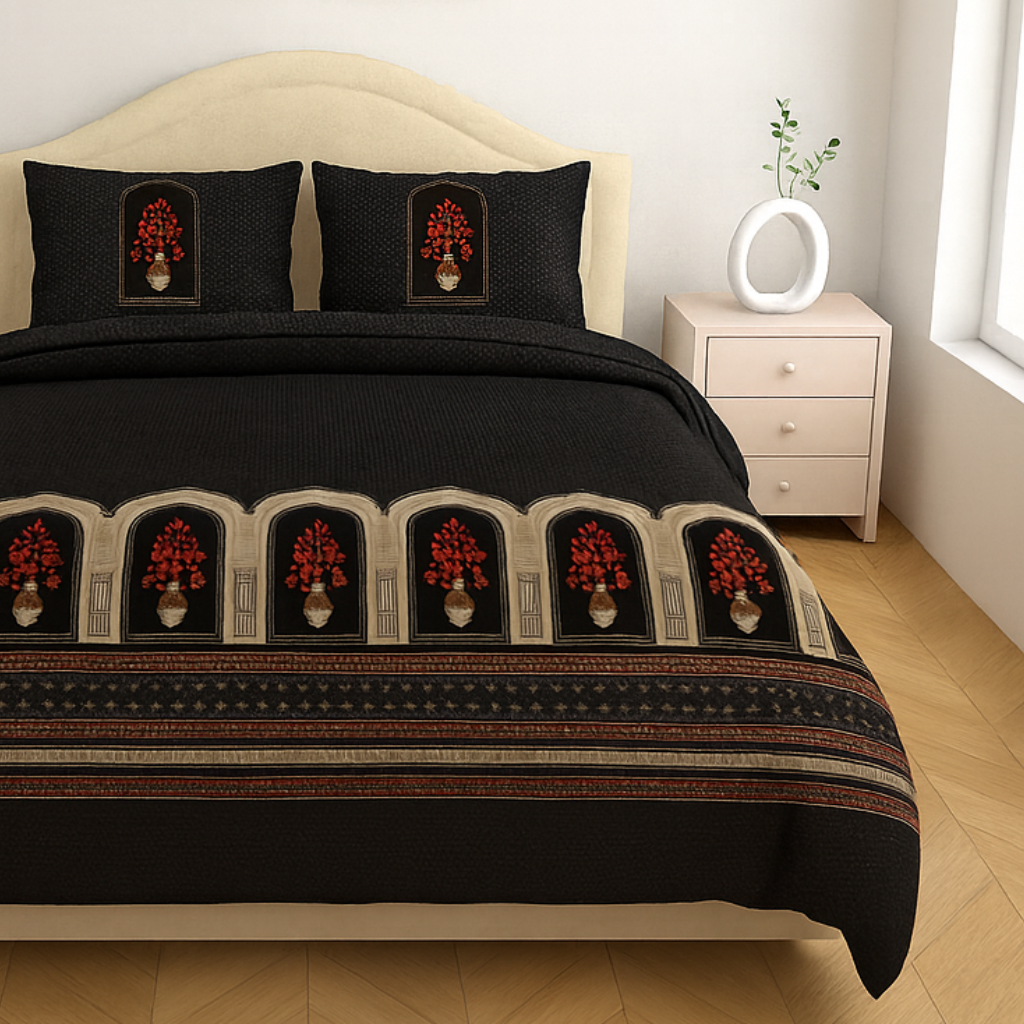 Premium Cotton King Size Double Bed Sheet with 2 Pillow Covers – 120 TC