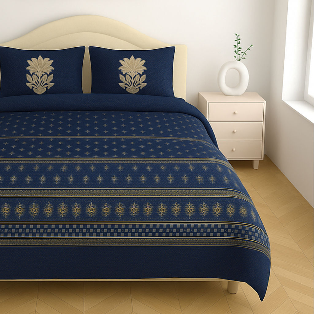 Premium Cotton King Size Double Bed Sheet with 2 Pillow Covers – 120 TC