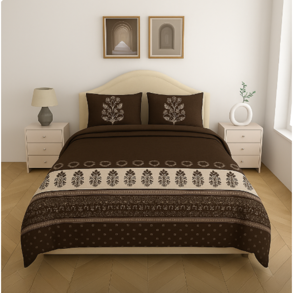 Premium Cotton King Size Double Bed Sheet with 2 Pillow Covers – 120 TC