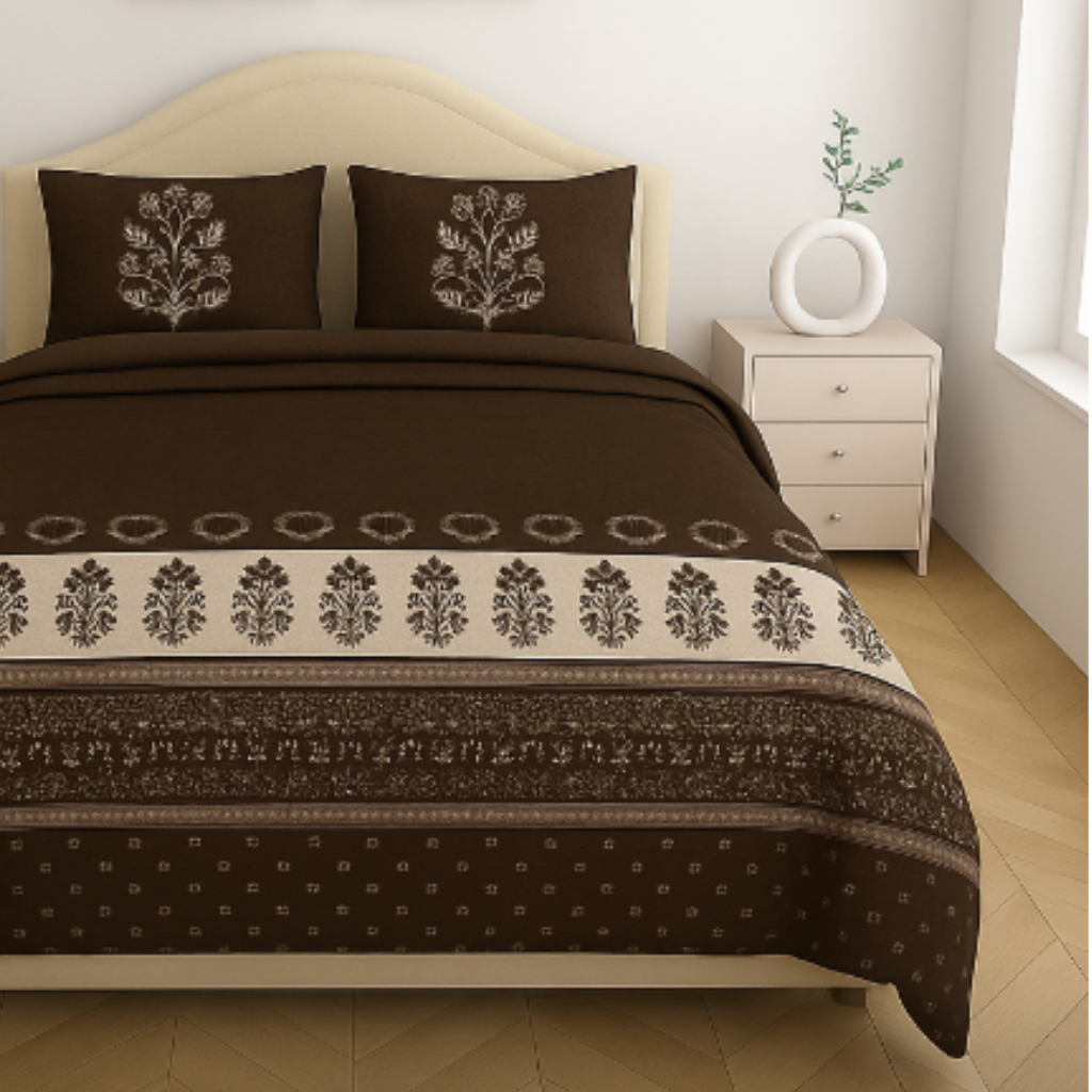 Premium Cotton King Size Double Bed Sheet with 2 Pillow Covers – 120 TC