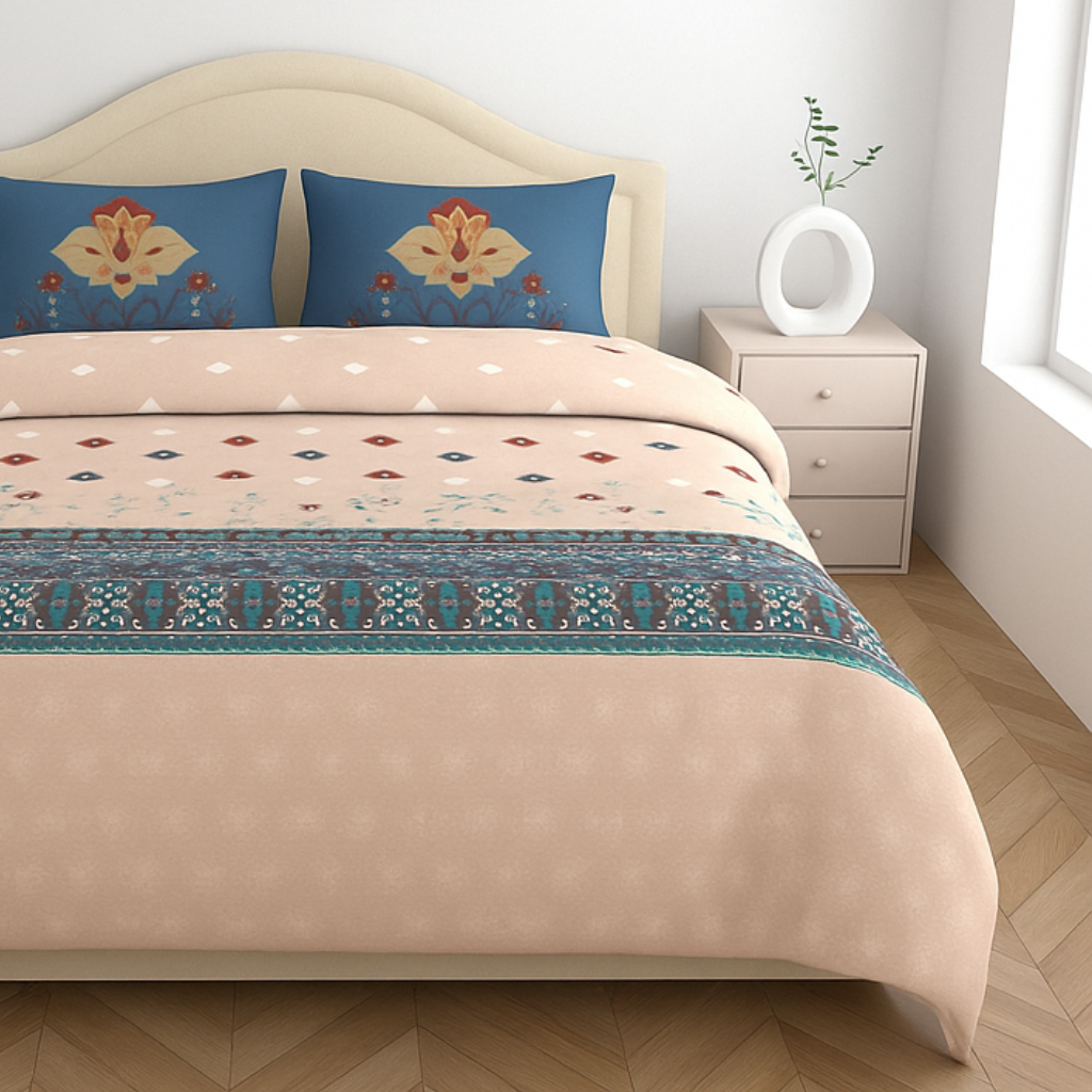 Premium Cotton King Size Double Bedsheet with 2 Pillow Covers – 144 TC