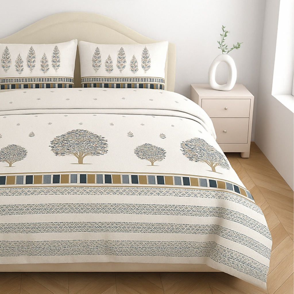 Premium Cotton King Size Double Bedsheet with 2 Pillow Covers – 144 TC