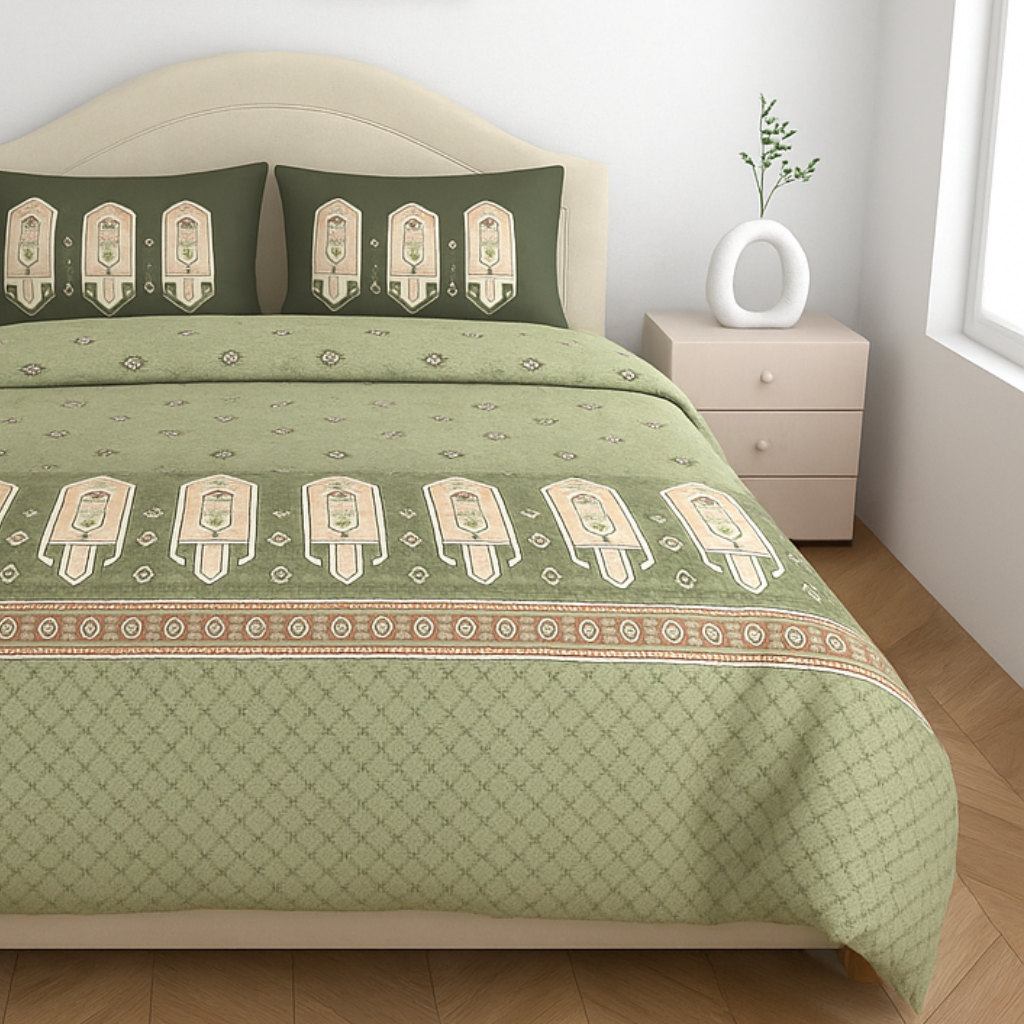 Premium Cotton King Size Double Bedsheet with 2 Pillow Covers – 144 TC