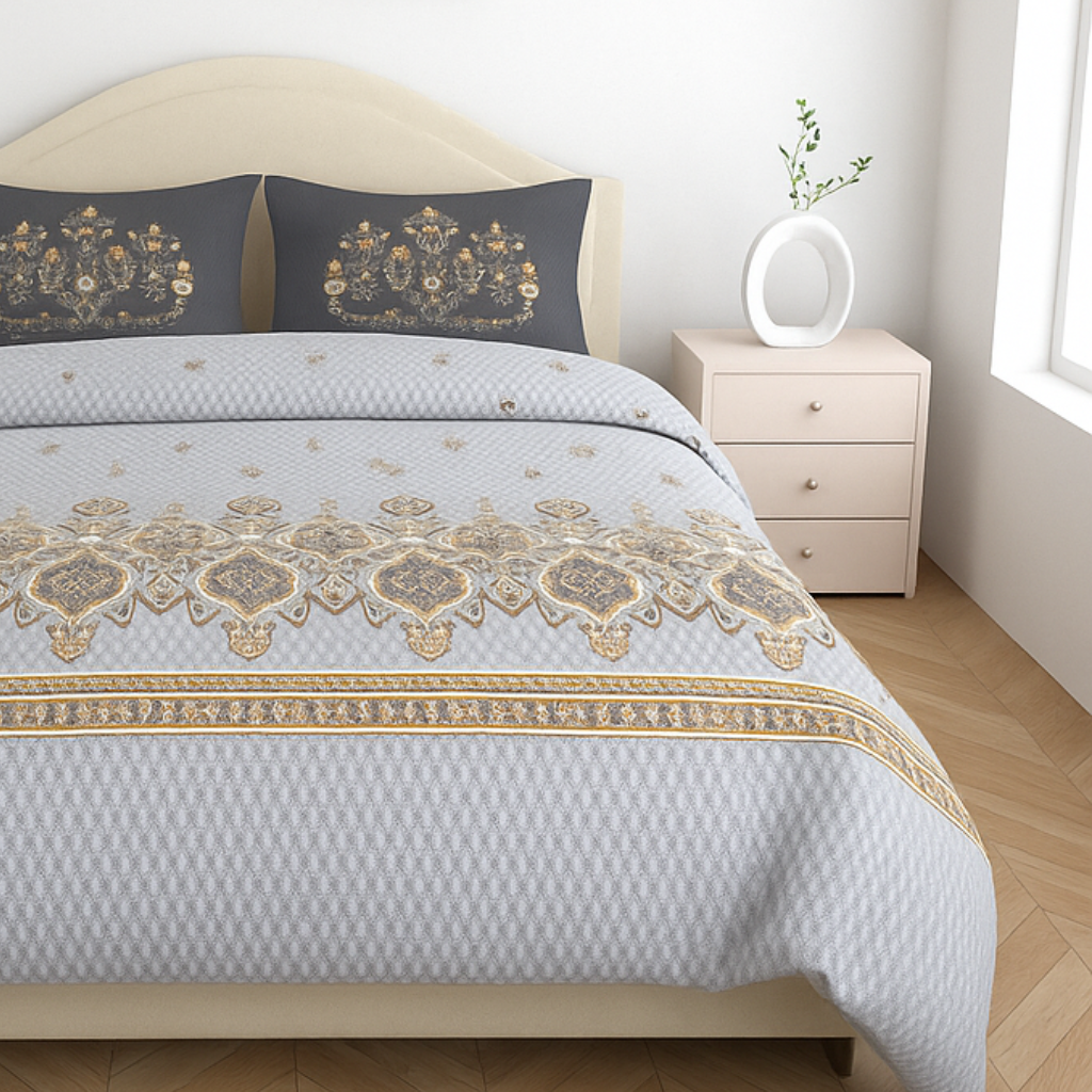 Premium Cotton King Size Double Bedsheet with 2 Pillow Covers – 144 TC
