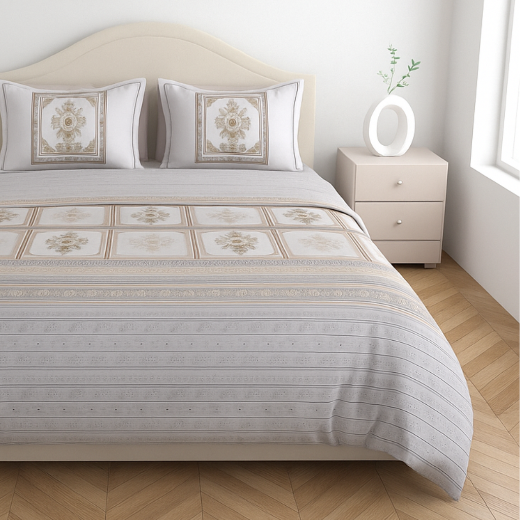 Luxury Cotton 200TC King Size Double Bedsheet with 2 Pillow Covers – 2.75 x 2.75 m